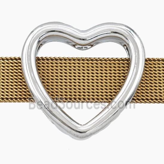 Copper Heart Beads Flat Hole Platinum Plated