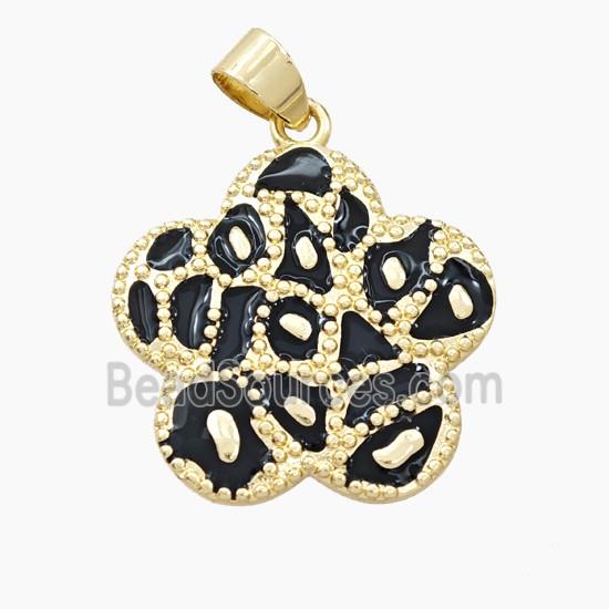 Copper Flower Pendant Black Enamel Bohemia Style Gold Plated