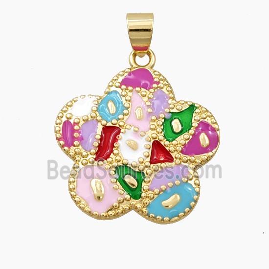 Copper Flower Pendant Multicolor Enamel Bohemia Style Gold Plated