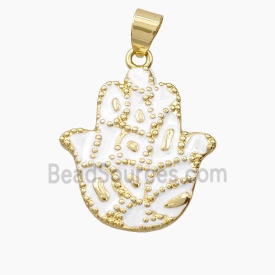 Copper Hamsahand Pendant White Enamel Bohemia Style Gold Plated