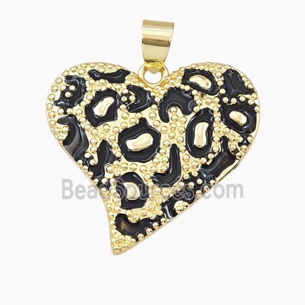 Copper Heart Pendant Black Enamel Bohemia Style Gold Plated