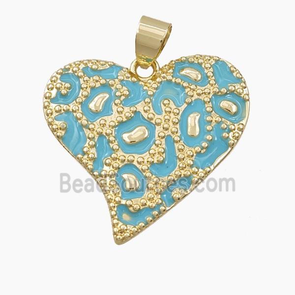 Copper Heart Pendant Teal Enamel Bohemia Style Gold Plated