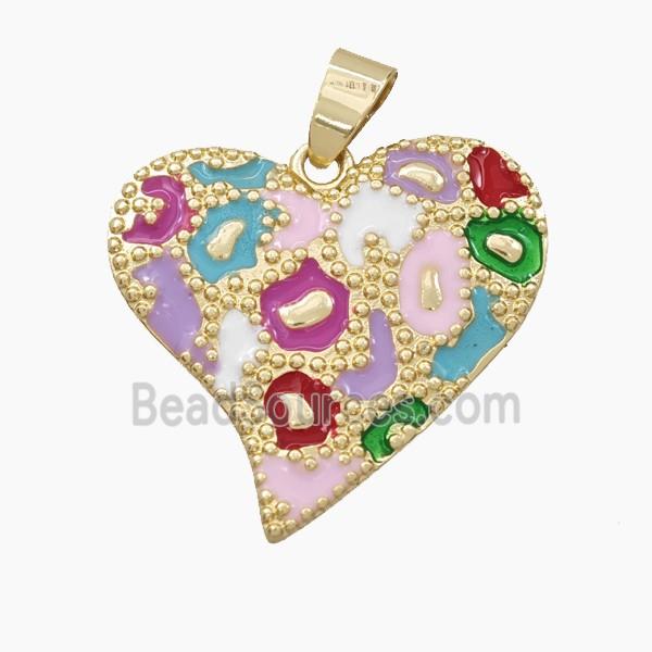 Copper Heart Pendant Multicolor Enamel Bohemia Style Gold Plated