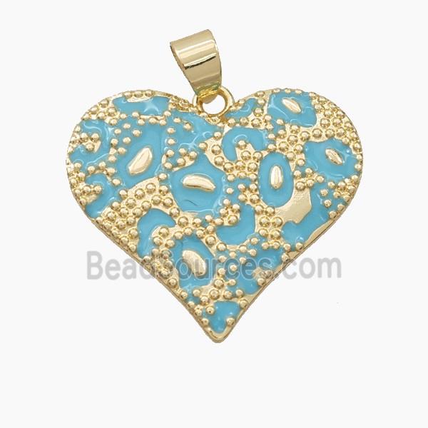 Copper Heart Pendant Teal Enamel Bohemia Style Gold Plated