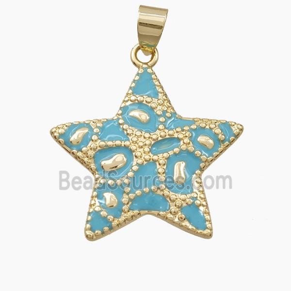 Copper Star Pendant Teal Enamel Bohemia Style Gold Plated