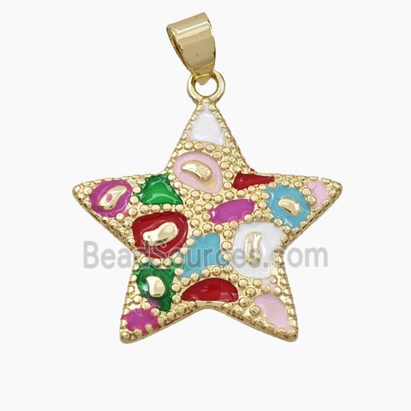 Copper Star Pendant Multicolor Enamel Bohemia Style Gold Plated