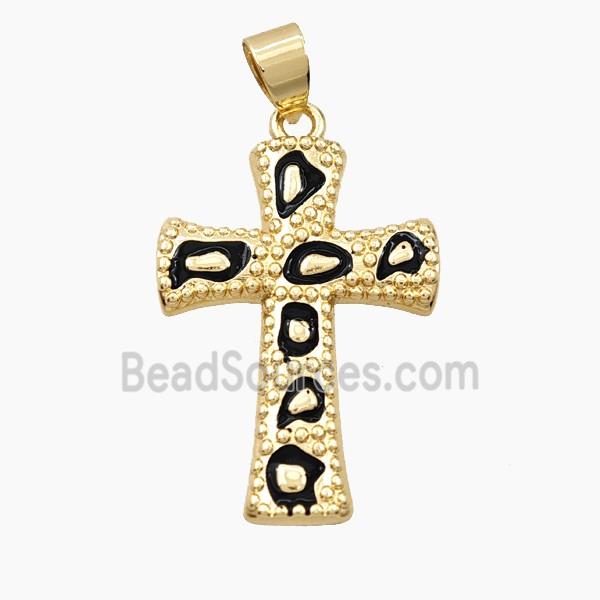 Copper Cross Pendant Black Enamel Bohemia Style Gold Plated