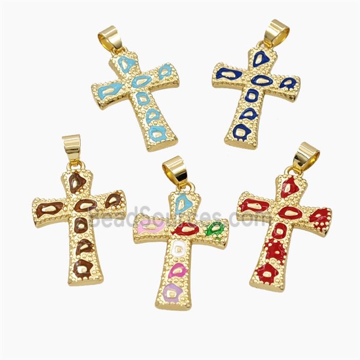 Copper Cross Pendant Enamel Bohemia Style Gold Plated Mixed