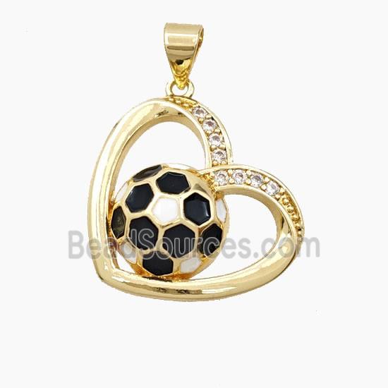 Copper Heart Pendant Pave Zirconia Enamel Football Sports Gold Plated