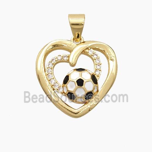 Copper Heart Pendant Pave Zirconia Enamel Football Sports Gold Plated