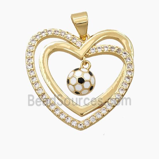 Copper Heart Pendant Pave Zirconia Enamel Football Sports Gold Plated