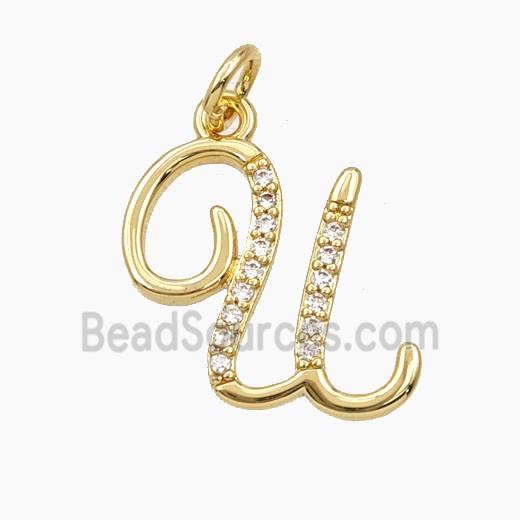 Copper Letter-U Pendant Pave Zirconia Gold Plated