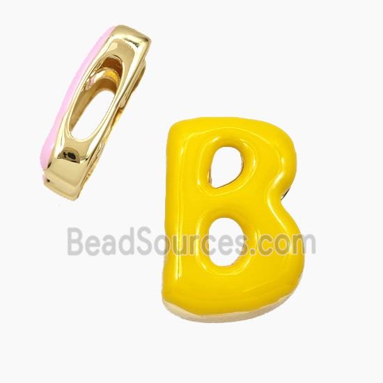 Copper Letter-B Beads Enamel Flat Hole Gold Plated