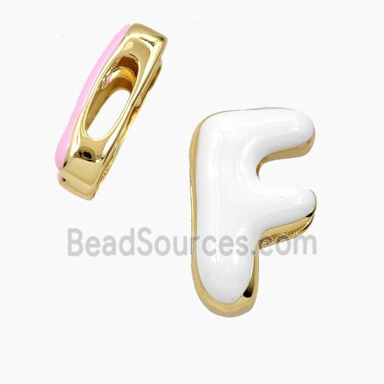 Copper Letter-F Beads Enamel Flat Hole Gold Plated
