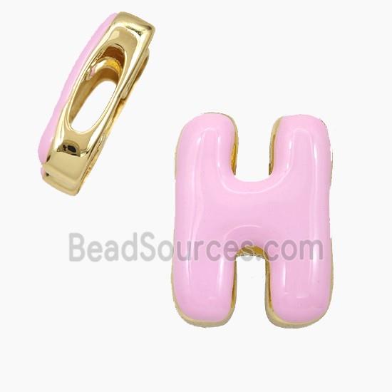 Copper Letter-H Beads Enamel Flat Hole Gold Plated