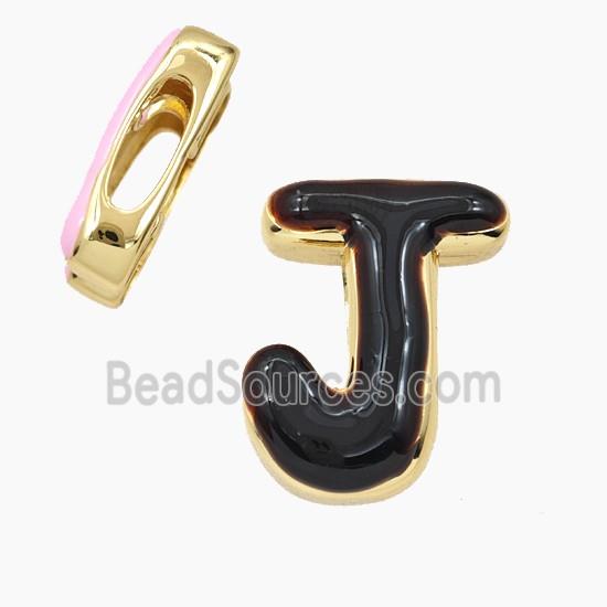 Copper Letter-J Beads Enamel Flat Hole Gold Plated