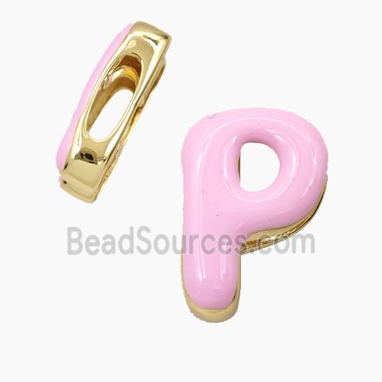 Copper Letter-P Beads Enamel Flat Hole Gold Plated