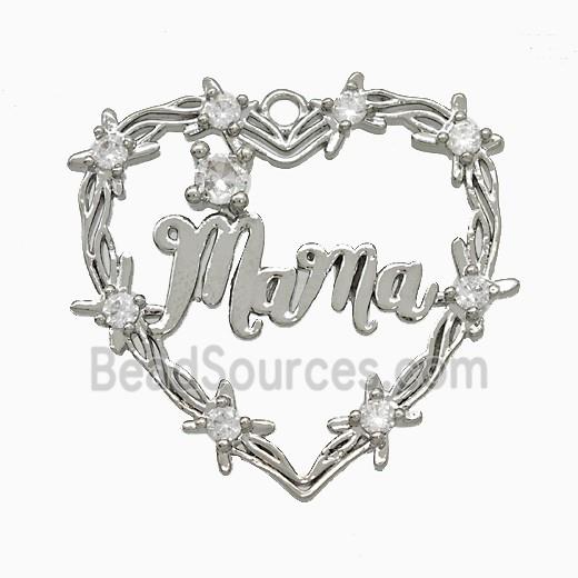 Copper Heart Mama Pendant Pave Zirconia Platinum Plated