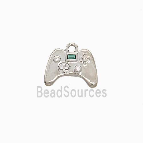 Game Handle Charms Copper Pendant Pave Zirconia Platinum Plated
