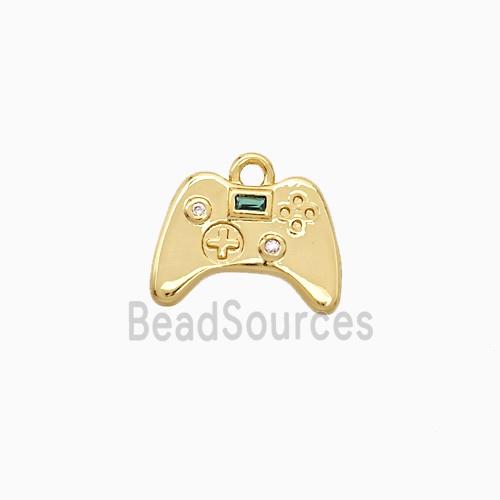 Game Handle Charms Copper Pendant Pave Zirconia Gold Plated