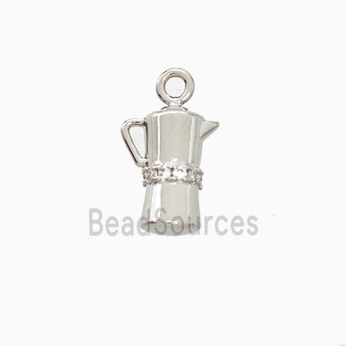 Copper Coffee Pot Pendant Pave Zirconia Platinum Plated