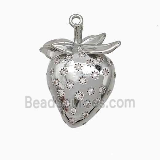 Copper Strawberry Pendant Pave Zirconia Platinum Plated