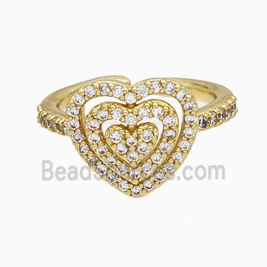 Copper Heart Rings Pave Zirconia Gold Plated
