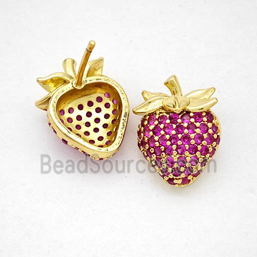 Copper Strawberry Stud Earrings Pave Zirconia Gold Plated