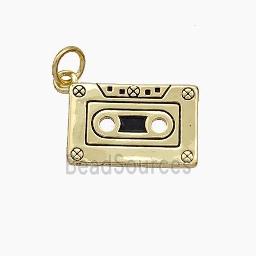 Cassette Tape Charms Copper Pendant Black Enamel Gold Plated