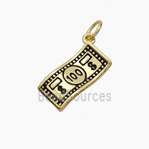 Banknote Charms Copper Pendant Black Enamel Gold Plated