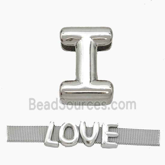 Copper Watchband Beads Letter-I Flat Hole Platinum Plated