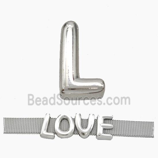 Copper Watchband Beads Letter-L Flat Hole Platinum Plated