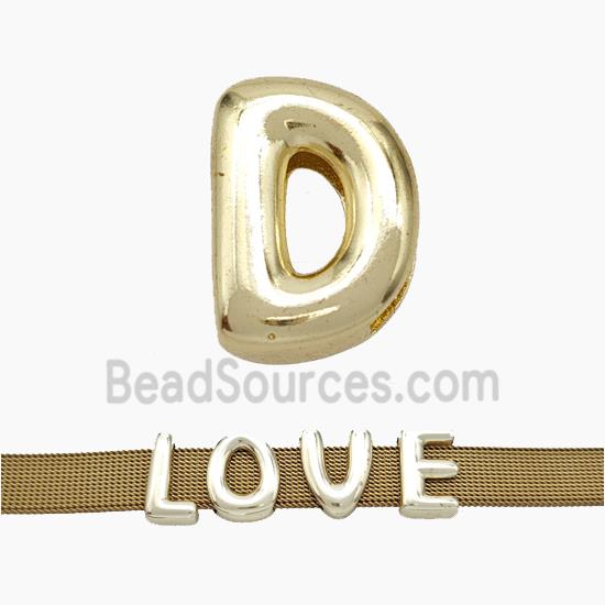 Copper Watchband Beads Letter-D Flat Hole Gold Plated