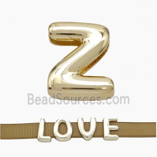 Copper Watchband Beads Letter-Z Flat Hole Gold Plated