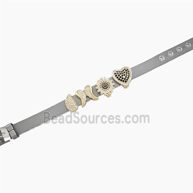 Copper Watchband Beads Pave Zirconia Star Flat Hole Gold Plated