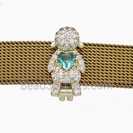Copper Watchband Beads Pave Zirconia Kids Girl Flat Hole Gold Plated