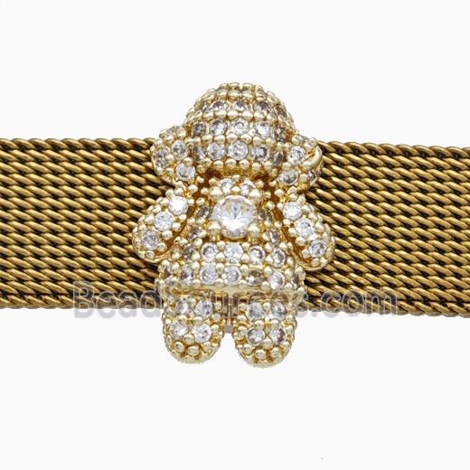 Copper Watchband Beads Pave Zirconia Kids Girl Flat Hole Gold Plated