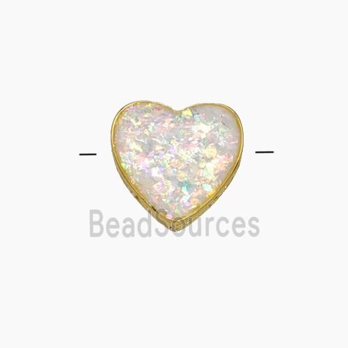 Copper Heart Beads Pave White FireOpal Gold Plated