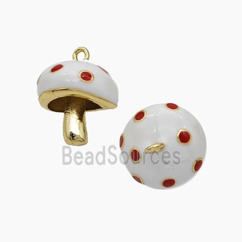Copper Mushroom Pendant White Enamel Gold Plated