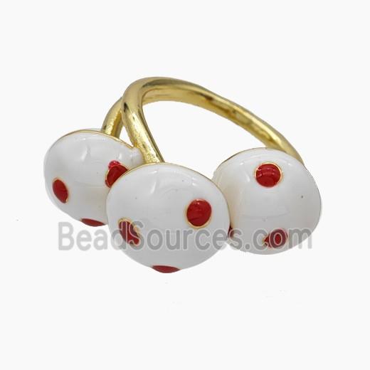 Copper Mushroom Rings White Enamel Gold Plated