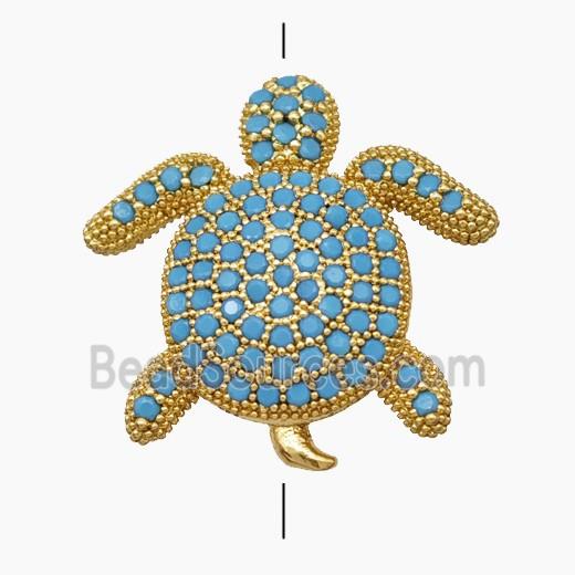 Copper Tortoise Beads Pave Turqblue Zirconia Gold Plated