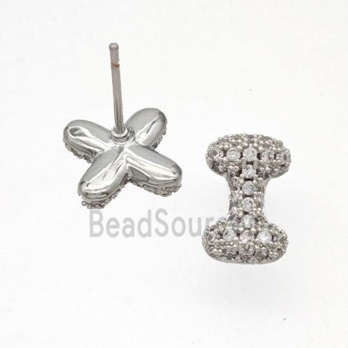 Copper Stud Earrings Pave Zirconia Letter-I Platinum Plated