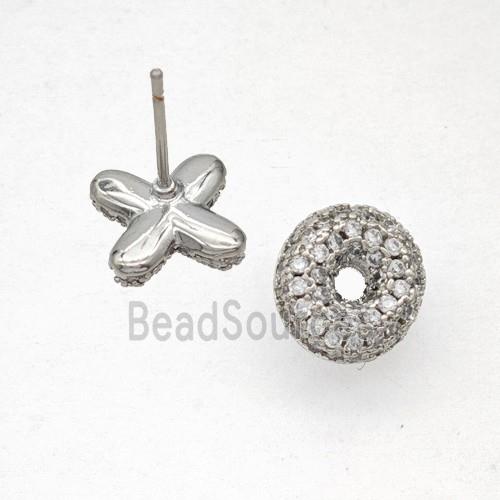 Copper Stud Earrings Pave Zirconia Letter-O Platinum Plated