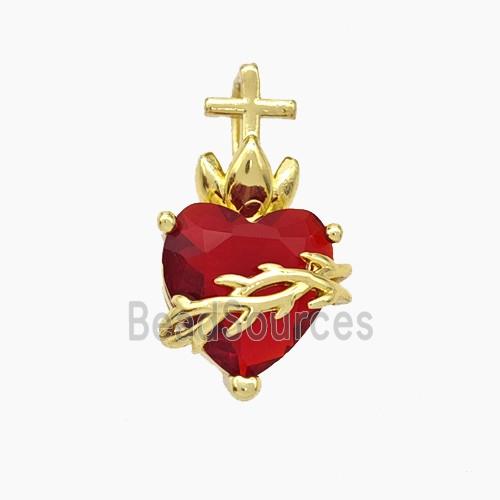 Copper Heart Pendant Pave Crystal Glass Gold Plated