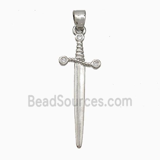 Copper Sword Pendant Pave Zirconia Platinum Plated