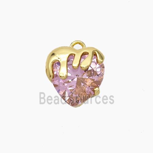 Copper Heart Pendant Pave Pink Crystal Glass Gold Plated