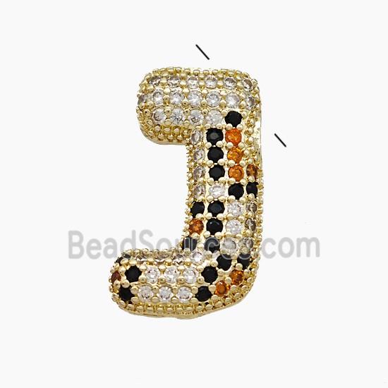 Copper Letter-J Pendant Micropave Zirconia Gold Plated