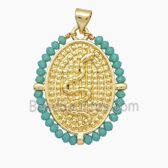 Copper Snake Pendant Crystal Glass Wire Wrapped Oval 18K Gold Plated