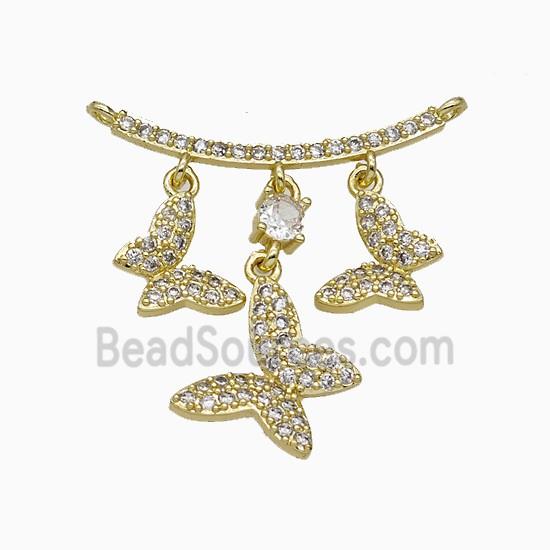 Copper Butterfly Pendant Pave Zirconia 2loops Gold Plated