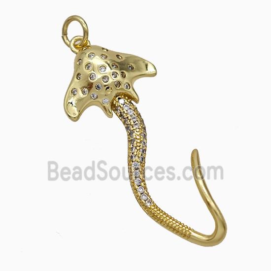 Manta Ray Charms Copper Ocean Whale Pendant Pave Zirconia Gold Plated